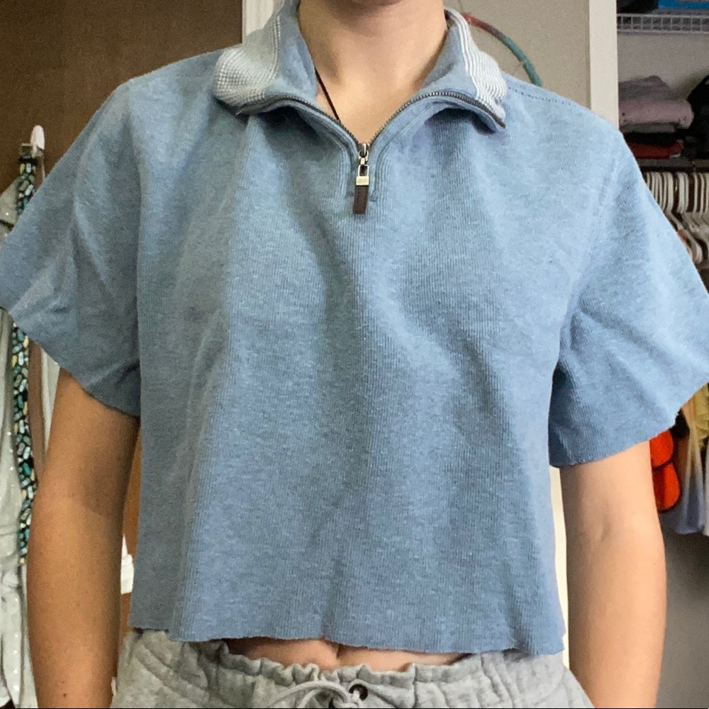 Blue Quarter-zip Customized Tee